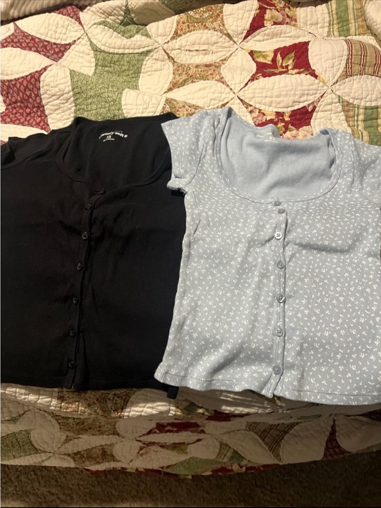 Aeropostale Tops - Black Ribbed Button-Front Top & Light Blue Printed Button Aero shirts